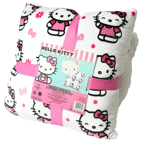 HELLO KITTY Pillow SET- 2 Pack Hello Kitty Decorative Plush Pink Bow 18x18 NWT - Picture 1 of 5